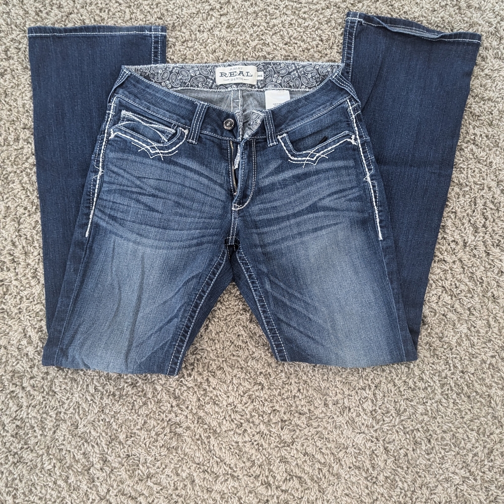 Ariat Blue Boot Cut Jeans with Modern Whiskering
